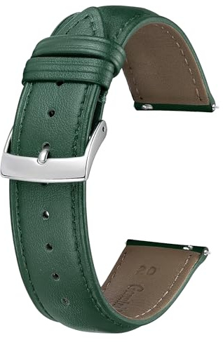 BINLUN Correas de Reloj de Cuero de Liberación Rápida 12mm 14mm 16mm 18mm 19mm 20mm 21mm 22mm Multicolor Correa de Reloj de Piel de Repuesto para Hombres y Mujeres para Reloj(Verde,20mm)
