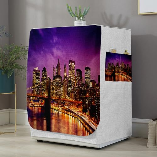 Highdi Housse de Protection pour Machine à Laver, Chargement Frontal Housse La Poussière avec Ouverture Frontale pour Linge Domestique (Capacité S 6~7.5KG,Scène de Nuit en Ville 6)
