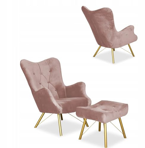 Family Meble Ohrensessel mit Hocker, Modell Luna, Skandinavisch, Relaxsessel aus Webstoff, Loungesessel, Ohrensessel mit Hocker, Bequemer Sessel, Für Wohnzimmer, Esszimmer, Schlafzimmer, Luna Royal 14