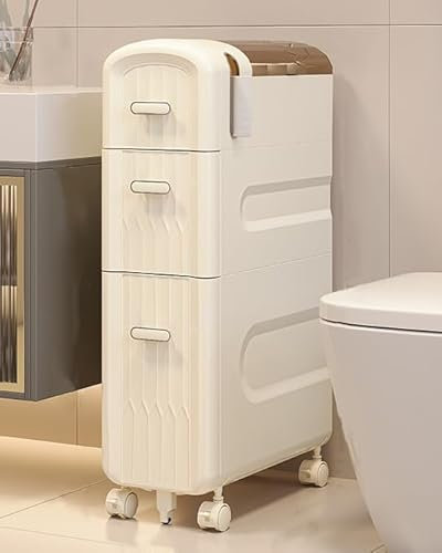 JRHTD 3 Schichten Badezimmerschrank, Badschrank Schmal, PVC Küchen Organizer, Beistellschrank Badezimmermöbelschrank for Toilettenpapier, Büchern, Shampoo(73.1(2))