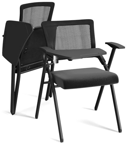 PIPIPOXER Klappbarer Bürostuhl mit Schreibunterlage und Armlehnen, mit Rückenlehne, für Wohnzimmer, Büro, Esszimmer, schwarz (2er Set)
