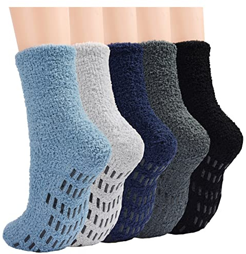 ILovDaisy Lot de 5 paires de chaussettes d'hiver douillettes pour homme et femme - Chaussettes thermiques moelleuses - Chaussettes épaisses - Chaussettes de Noël antidérapantes avec picots - 39-45, 39