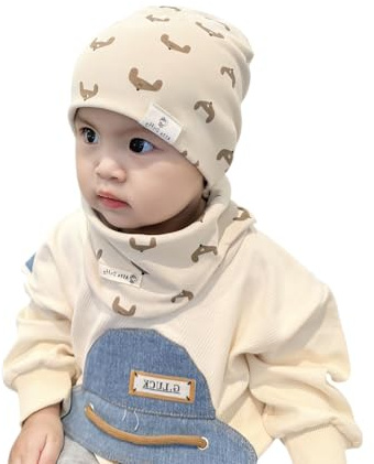 VUCDXOP Baby Kinder Baumwolle Mütze Schal Set Winter Jungen Mädchen Beanie Hüte + Schlauchschal 2er Set Herbst Winter Weich Baumwolle Beanie Mütze Hut Halstuch Rundschal Nackenwärmer Set