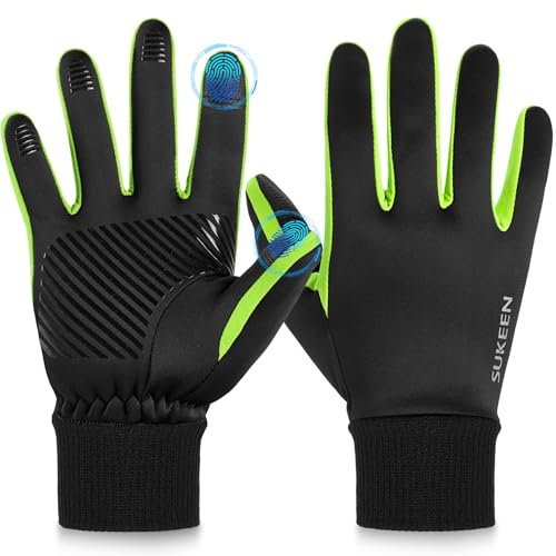 Sukeen Fahrradhandschuhe Herren Damen Winterhandschuhe, Touchscreen Handschuhe Thermohandschuhe Autofahrerhandschuhe Warme Schwarze Handschuhe Sporthandschuhe zum Radfahren Laufen Wandern (Grün, L)