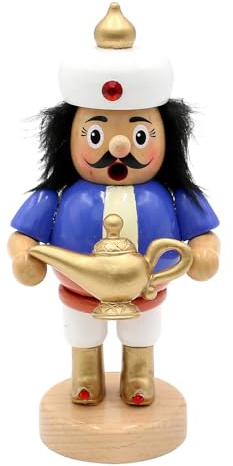 Dekohelden24 Orientalischer Holz Räuchermann, Räucherfigur, Rauchfigur, Räuchermännchen als Sultan mit Öllampe, L/B/H 8 x 7 x 16 cm.