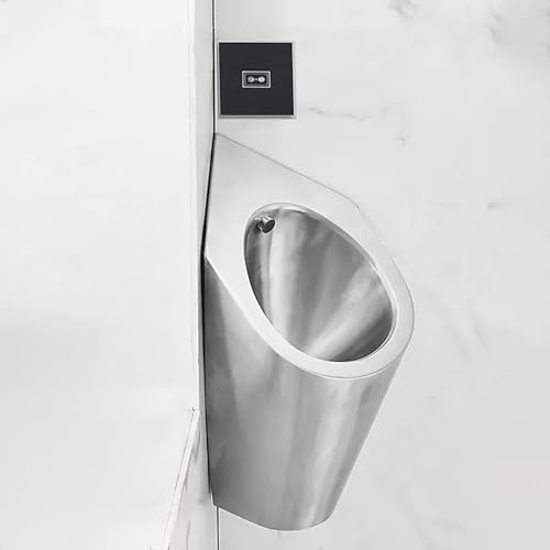 CAFIEDR Urinoir d'angle Triangulaire en Acier Inoxydable 304, urinoir Mural pour Hommes avec Valve de Chasse d'eau à capteur, urinoir de Salle de Bain Anti-éclaboussure(Capteur D)