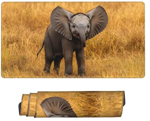 Gaming Tapis de Souris, Grand Tapis de Souris XXL 1600 x 800 x 3 mm,Prairie éléphants Tapis Souris pour Clavier et Bureau, avec Bords Surpiqués et Dos Antidérapant, for Gamer Gaming Accessoire D-87