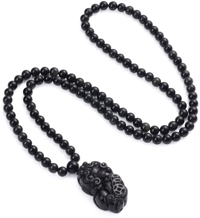 COAI 108 Malakette Perlenkette mit Pixiu Anhänger aus Obsidian Echter für Herren Damen
