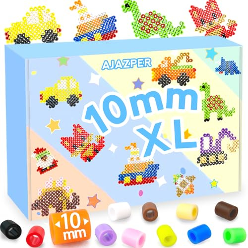 10MM Bügelperlen Set für Kinder, Große Bügelperlen mit Platten, Bügelpapier & Zubehör, XL Steckperlen für DIY Spielzeug für Kinder Geschenke für Mädchen Jungen ab 5+