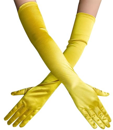 JekyTMP 6 Paar Lange Satin Handschuhe Damen Fingerhandschuhe Braut Tanzhandschuhe Abendhandschuhe Long Gloves Ellenbogenhandschuhe Armstulpen Lang Opernhandschuhe Handstulpen Brauthandschuhe (Gelb)