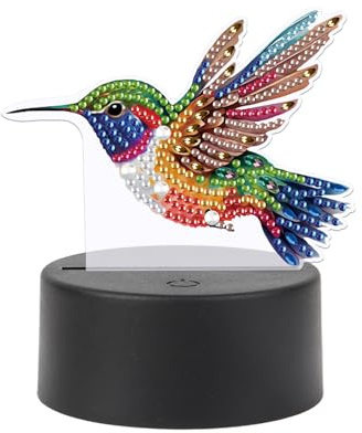 JISHSHAY Oiseaux Colibri Diamond Painting Lampe LED Diamant Painting Lampe Chevet Peinture Diamant Veilleuse Bricolage Lumière Broderie LED Puzzle Adulte Veilleuse de Nuit Point de Croix Night Light
