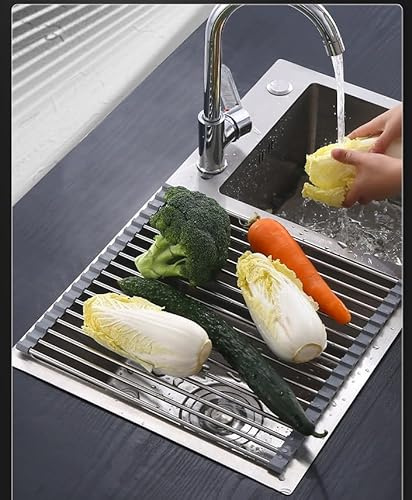 GDJIAYIYI Escurridor de Platos sobre el Fregadero,Estante de Secado de Platos Enrollable, Ideal para Secar y Almacenar Platos en la Cocina (Gris, 50 * 35cm)