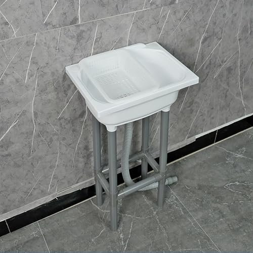 Lavello da Cucina Bianco, Lavello Autoportante, Lavandino da Esterno per Cucina Caffè Garage Lavanderia Giardino Esterno 38x28x79 cm / 15x11x31 Pollici B