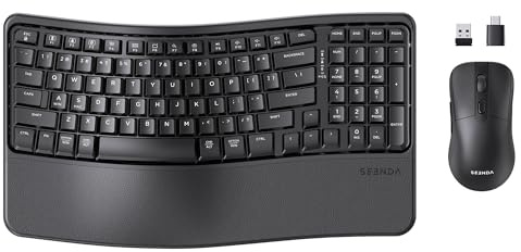 seenda Bluetooth Keyboard and Mouse, Wave Keys Ergonomic Keyboard, 2.4G + Type C + BT Tri-Mode Multi-Device OS, Leather Wrist Pad, Ultra Light Mouse for Windows, Mac OS Desktop/Laptop/PC