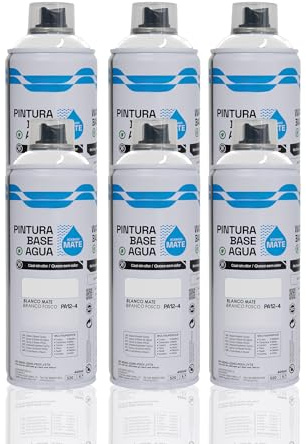 BESCH Pintura en Spray Base Agua 400ml – Ecológica, Sin Olor, para Madera, Plástico, Metal y Cartón – Cobertura Uniforme y Secado Rápido - Blanco Mate, Pack de 6 unidades