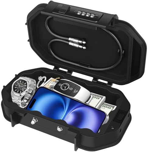 Diyife Cassaforte Portatile, Alta Resistenza, Impermeabile | con Rimovibile Fune Metallica per Viaggio, Casa, Ufficio, Spiaggia, Sampeggio, Vacanze, Gioielli, Nero