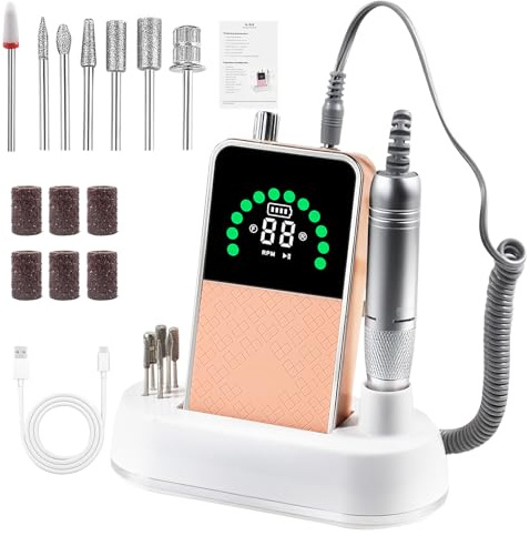Dhnvcud 50000RPM Professional Nail Drill Machine for Acrylic and Gel Nails, Portable Rechargeable Electric Nail Files Set with 7 bits and LCD Display for Salon, Home and DIY