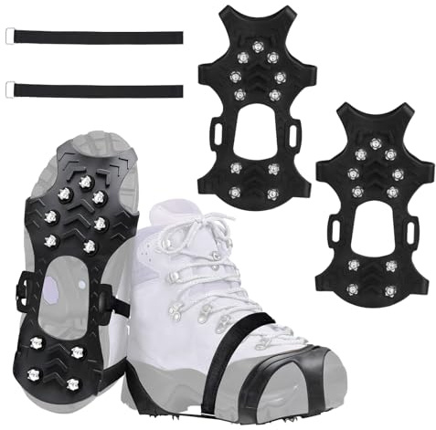 Steigeisen für Wanderschuhe, 11 Zähne Edelstahl Spikes für Schuhe Winter, Grödel für Wanderschuhe mit Elastischem Gurt, Leichte Grödeln für EIS Schnee Trekking, Crampons für Outdoor Bergsteigen（XL）