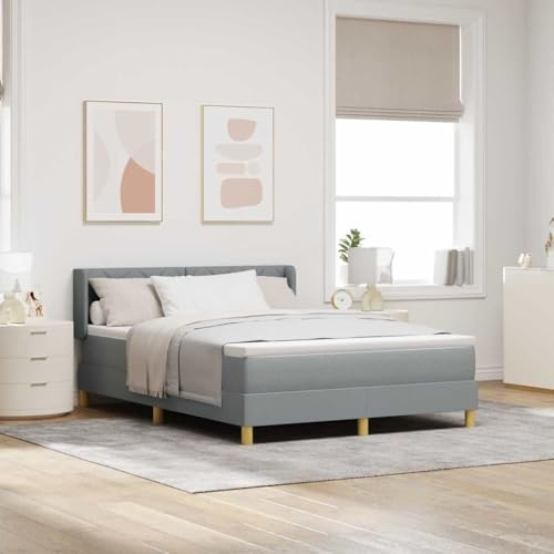 vidaXL Boxspring-säng med ljusgrå madrass, 140 x 200 cm, tyg, justerbar huvudgavel, avtagbart överdrag, modern design, skum med hög densitet, sammetstol, perfekt för vardagsrummet, plyschklädd.