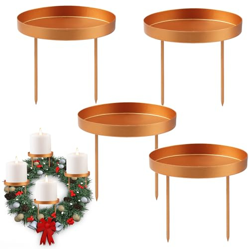 Kerzenhalter Adventskranz, 4 Stück Kerzenständer Weihnachten, 8 cm Adventskerzenhalter Gold, Kerzenhalter zum Stecken, Stumpenkerzen, Stabkerzenhalter für Adventskranz Weihnachten Tischdeko(Gold-B)
