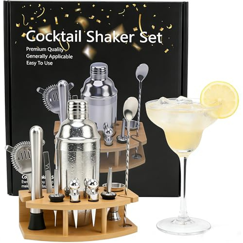 Cocktail Shaker Set, 750 ML Stainless Steel Cocktail Mixing Set with Stand, Bartending Kit for Home, Bar, 12 Pieces Bar Tool Kit for Christmas, Birthday, Anniversary, Wedding