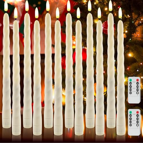 AXVRAV LED Stabkerzen 12er Set, Flammenlose Kerzen mit Fernbedienung & Timer, Batterie Betrieben, Warmweiß Flackernd, Weihnachtsdeko, Hochzeit, Party, Halloween, Heimdekoration 2 x 25 cm