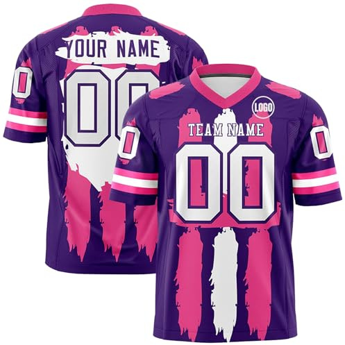 Maillot de Rugby Personnalisé avec Nom Numéro L'équipe pour Garçons Fans, Oversize Sport Football Américain Shirt col en V pour Homme Femme Jeune Cadeau