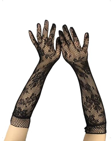 EMOTTOS 1 Paire de Gants Dentelle Noire pour Femmes, Élégant Gant Dentelle avec Motif Rose, Rétro Gants Court Femme Gant Resille Lace Gloves pour Mariées avec Broderies pour Mariage Opéra Soirée 28CM