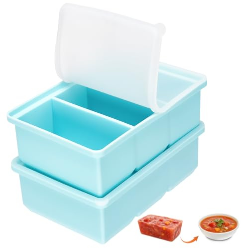 Defresit 2 Pack Freezer Trays For Batch Cooking, 660ML Freezer Containers with Lid, 3-Compartment,1-Cup/220ML Portions Cubes, Freezer Tray for Meal Prep, Soup, Sauce (Blue)