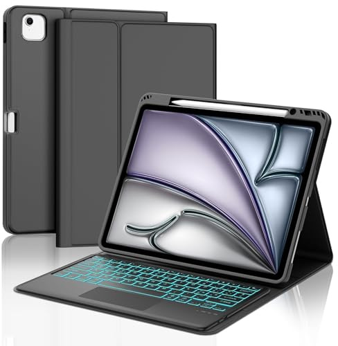 IVEOPPE Tastiera iPad Air 13 M3 2025/M2 2024 con Touchpad, Cover Tastiera Trackpad Retroilluminata Italiano QWERTY Magnetico Staccabile Bluetooth con Portapenna per iPad Air 13 2024/2025, Nero