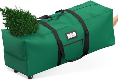 Odot Christmas Tree Storage Bag, Waterproof Thick Oxford Large Capacity Fits 7.5FT/9FT Christmas Tree Xmas Decorations Storage Bag with Wheels, Zipper and Reinforced Handles (Green,122x38x50cm)