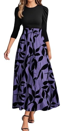 Generico Vestito Donna Elegante Manica A 3/4 - Vestiti Donna Eleganti Scollo Rotondo Slim Fit Stampati, Abiti Lungo Raffinato, Dress Casual Unico Adatto per La Primavera E L'autunno