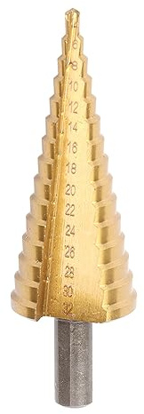 Punta da trapano a gradini in acciaio rapido con gambo esagonale da 4‑32 mm, scanalatura diritta, 15 gradini per la lavorazione del legno