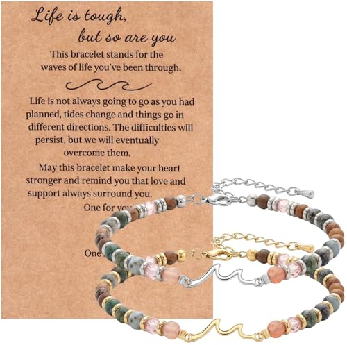 Kingdder 2 Pcs Inspirational Wave of Life Gifts for Women Friends Coworkers Family Members - Get Well and Support Wave Bracelet, Encouragement Feel Better Strong Women Gifts for Hard Days