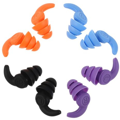 Mikinona Tapones Oídos de Silicona Suaves Impermeables para Nadar, 4 Pares Reutilizables Estuche Anticaída, Colores Negro, Naranja, Azul y Morado, Protección Acuática para Adultos y Uso