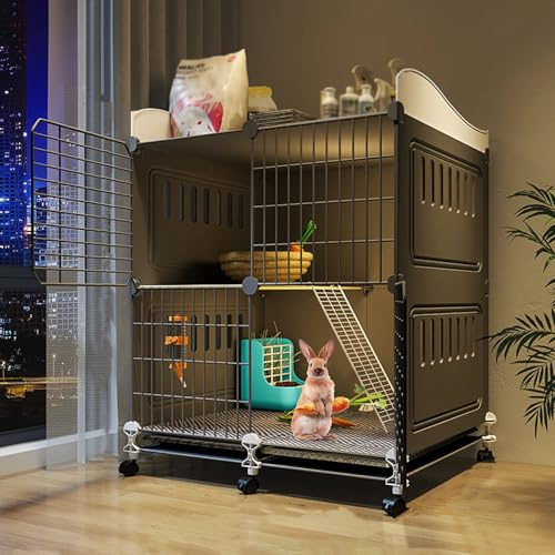 Hasenstall auf Rollen mit Auslauf | Indoor Hasenkäfig für Kleintiere | Abnehmbares Tablett für einfache Reinigung | Stabiles Kaninchenhaus mit Toilette und Grasnest