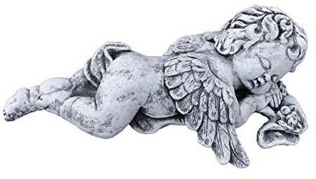 Figura de ángel tumbado con alas, resistente a las heladas y a la intemperie hasta -30 °C, piedra fundida maciza