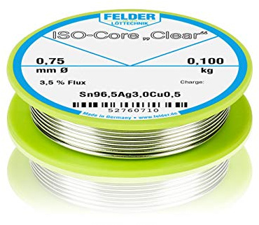 Felder Löttechnik ISO-Core Clear Sn100Ni+ Lötzinn Spule Sn99.25Cu0.7Ni0.05 0.100 kg 0.75 mm