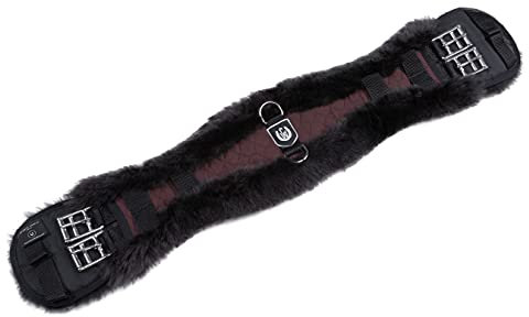 CHRIST Lammfell-Sattelgurt KONTURGURT von Werner Horse – anatomischer Dressurgurt, Lammfellgurt (Kurzgurt) aus echtem Fell, in Natur, braun & anthrazit, Lange 90 cm in Braun-Braun
