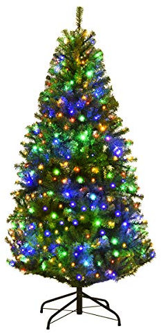 COSTWAY 120/150/180/210cm LED Künstlicher Weihnachtsbaum mit 11 Lichtmodi und 5 Farbwechsel, Tannenbaum mit Metallständer, Christbaum PVC Nadeln, Kunstbaum Weihnachten Klappsystem, grün (120CM)