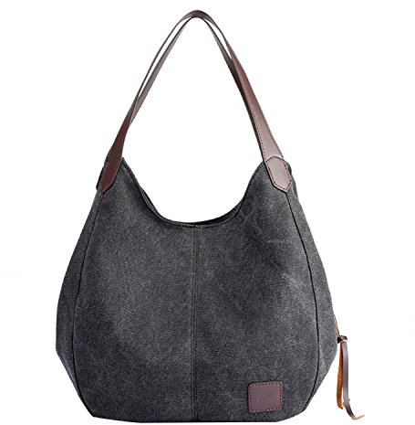 PB-SOAR Damen Mädchen Modern Canvas Shopper Schultertasche Handtasche Henkeltasche Hobo Bag Beuteltasche (Schwarz)