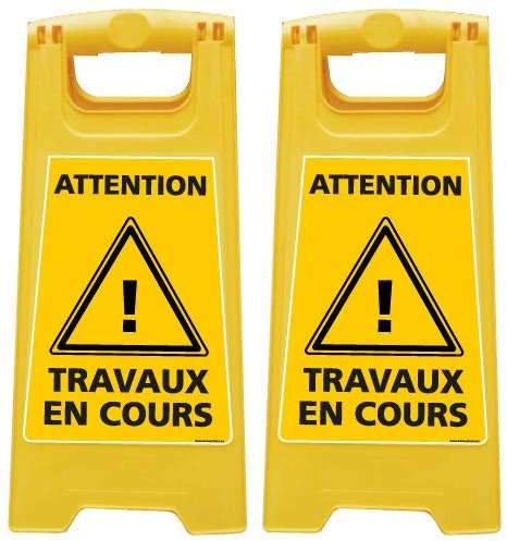 Lot de 2 Chevalet de signalisation - Attention Travaux en Cours - Dimensions 600x300mm