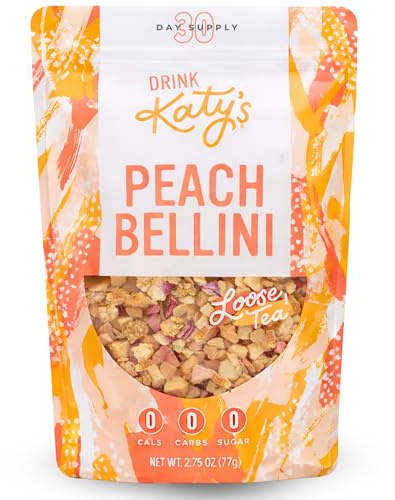Katy’s Peach Bellini Loose Tea - Apple, Peach & Mango - Light Herbal Fruit Tea, Caffeine-Free, Sugar-Free - Hot or Cold Brew Tea - 30+ Cups - Woman-Owned - 2.75oz Pouch