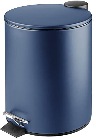 mDesign Metal 1.3 Gallon/5 Liter Round Step Trash Wastebasket, Garbage Container Bin with Lid for Bathroom, Powder Room, Bedroom, Kitchen, Craft Room, Office - Removable Liner Bucket - Navy Blue