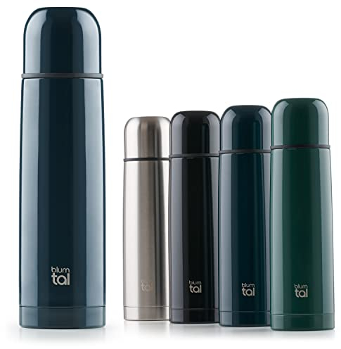 Blumtal® Thermosflasche 1L - BPA-freie Thermoskanne 1L für warm&kalt - auslaufsichere Isolierflasche 1000ml aus Edelstahl - Thermoskanne mit Becher - Teeflasche 1 Liter - Dark Ocean Blue - Blau