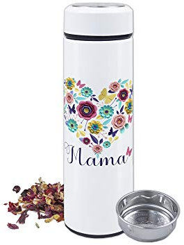 GRAZDesign Teeflasche mit Sieb to go für Mama, Thermosflasche für Mutter, Muttertagsgeschenk, Trinkflasche mit Teesieb, Edelstahl 500ml