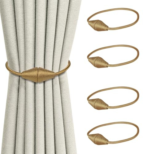 Dalababa 4 Stück Magnetische Vorhang Raffhalter, Gardinen Halter mit Magneten, Vorhangschnalle Raffhalter für Vorhänge Gardinenhalter, für Zuhause Büro Café Dekoration, Gold