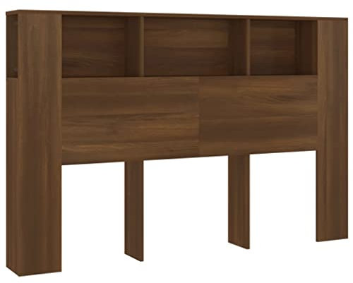 vidaXL Mueble Cabecero Armario de Cama con Almacenaje Pared Dormitorio Estantería Habitación Libros Decoraciones Color Roble Marrón 160x18,5x104,5 cm