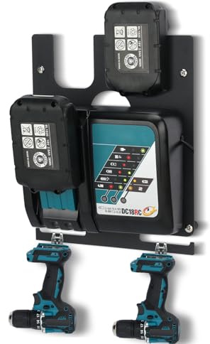 DITKOK 3-in-1 Wall Mount for Batteries 18 V 14.4 V, Chargers DC18RC and Cordless Drill, Stable 2 Battery Holder, Charger Holder and Cordless Drill