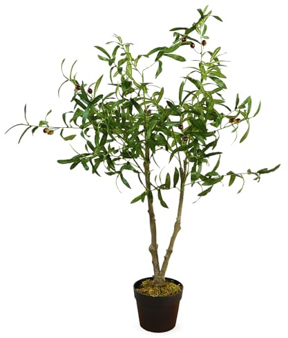 Kunstpflanze im Blumentopf 105 cm - Olivenbaum - Künstliche Deko Pflanze - Kunst Blume Zimmerpflanze Baum